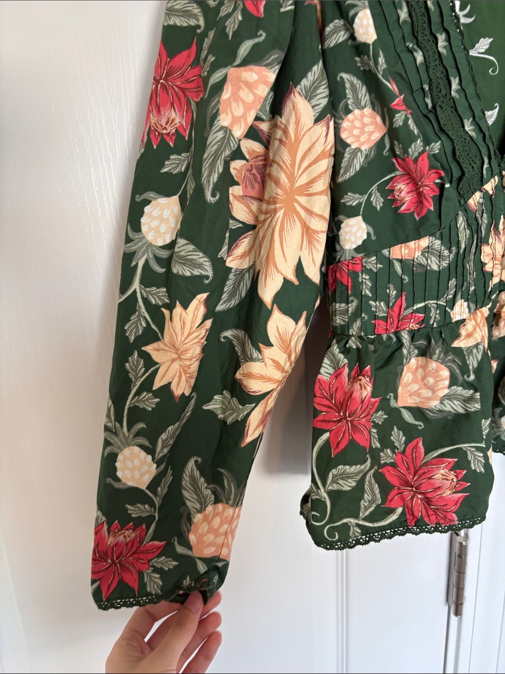 FARM Rio Green Floral Peplum Blouse with Pink and Cream Flowers - Picture 9 of 10